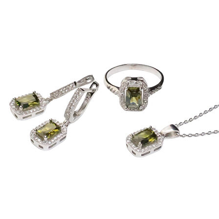 AgaKulche Baget Taşlı Gümüş Kare Model Takı Seti S6-KO (925)