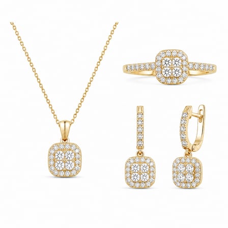 AgaKulche Baget Kare Kadın Gümüş Set Gold S50-GB (925)