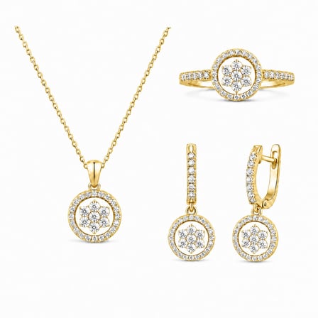 AgaKulche Tek Taş Baget Kadın Gümüş Set Gold S54-GB (925)