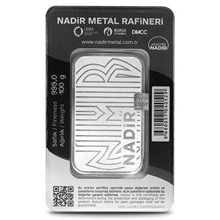 Nadir 100 Gram Külçe Gümüş (999.0)