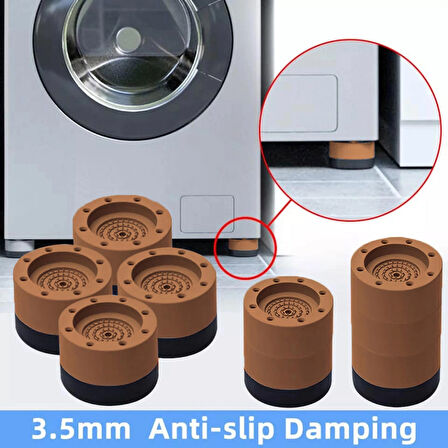 TİNEKE Beyaz Eşya Ayağı Çamaşır Makinesi Mobilya Titreşim Önleyici Kaydırmaz 3.5 Cm Yükseltici 4 Lü KAHVERENGİ