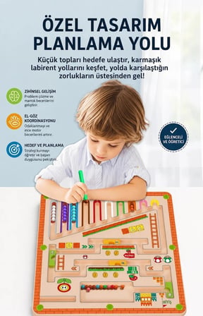 TİNEKE Manyetik Boncuk Labirenti Eğitici Oyuncak Renk Eşleştirme, Sayma ve İnce Motor Beceri Oyunu