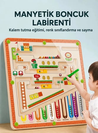 TİNEKE Manyetik Boncuk Labirenti Eğitici Oyuncak Renk Eşleştirme, Sayma ve İnce Motor Beceri Oyunu