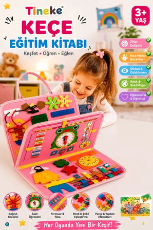 TİNEKE 3+ Yaş Keçe Eğitim Kitabı Montessori Eğitici Aktivite Oyuncağı Beceri ve Zeka Geliştirici Çocuk Kitabı 4 SAYFA PEMBE-İNG