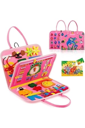 TİNEKE 3+ Yaş Keçe Eğitim Kitabı Montessori Eğitici Aktivite Oyuncağı Beceri ve Zeka Geliştirici Çocuk Kitabı 4 SAYFA PEMBE-İNG