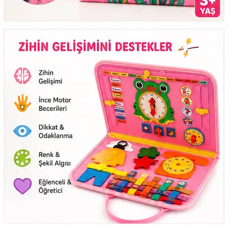 TİNEKE 3+ Yaş Keçe Eğitim Kitabı Montessori Eğitici Aktivite Oyuncağı Beceri ve Zeka Geliştirici Çocuk Kitabı 4 SAYFA PEMBE-İNG