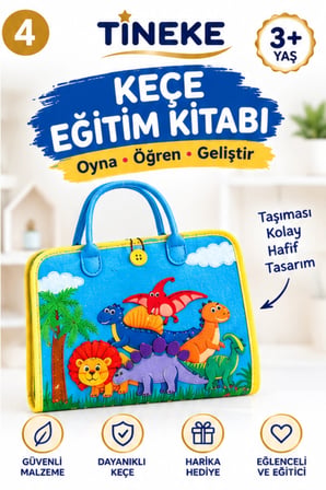 TİNEKE 3+ Yaş Keçe Eğitim Kitabı Montessori Eğitici Aktivite Oyuncağı Beceri ve Zeka Geliştirici Çocuk Kitabı 4 SAYFA MAVİ-İNG
