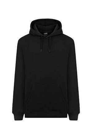 MY SPORT  5017  Erkek Yumuşacık Kapüşonlu Organik Pamuk Kanguru Cepli Regular Siyah Sweatshirt