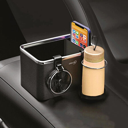 Polosmart SP109 Araç İçi Düzenleyici 2’li Bardaklık ve Telefon Tutucu Organizer Siyah