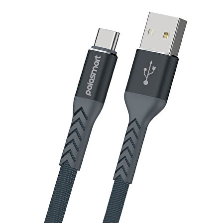 Polosmart PBS409 Type-C Şarj ve Data Kablosu. 2.4 Amper 1.2 Metre Gri