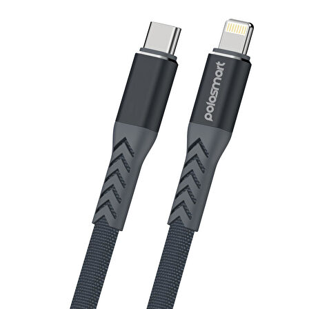 Polosmart PBS410 20W Type-C to Lightning Ultra Dayanıklı Hızlı Şarj ve Data Kablosu Gri