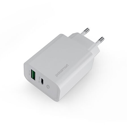 Polosmart PBS117 Ouick Şarj 3.0 PD Çıkış 20W Adaptör Duvar Şarjı Beyaz