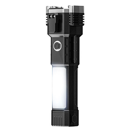 House Pratik HP71 Acil Durum El Feneri 4 Modlu Powerbank & Cam Kırma Çekici Type-C Şarjlı Siyah