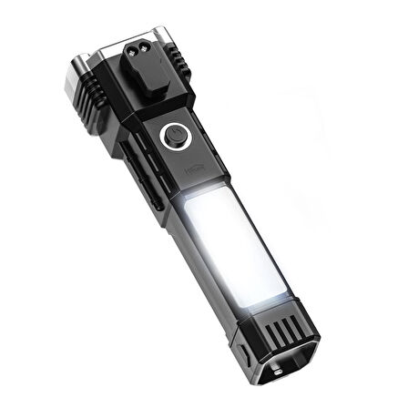 House Pratik HP71 Acil Durum El Feneri 4 Modlu Powerbank & Cam Kırma Çekici Type-C Şarjlı Siyah