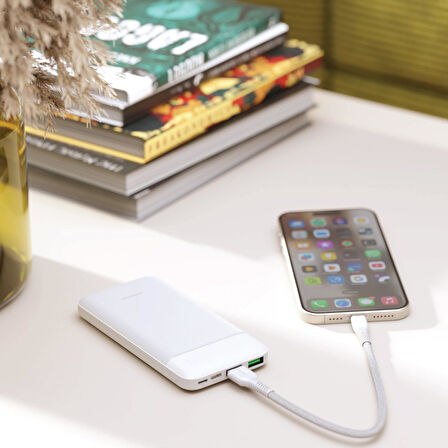 Polosmart PBS123 10.000 mAh 1 Type-C 2 USB Çıkışlı Taşınabilir Şarj Cihazı Powerbank Beyaz
