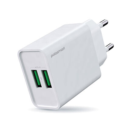Polosmart PBS120 2 USB Çıkışlı Duvar Şarjı Beyaz