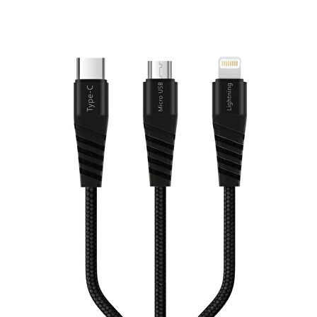 Polosmart PBS417 3 in 1 Şarj Kablosu Siyah
