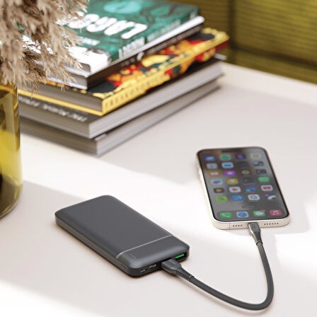 Polosmart PBS123 10.000 mAh 1 Type-C 2 USB Çıkışlı Taşınabilir Şarj Cihazı Powerbank Gri
