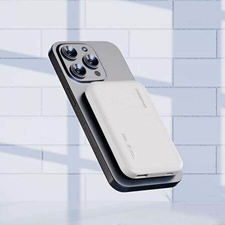 Polosmart PBS133 Magsafe Kablosuz Hızlı Taşınabilir Şarj Cihazı Powerbank 5000 mAh Beyaz