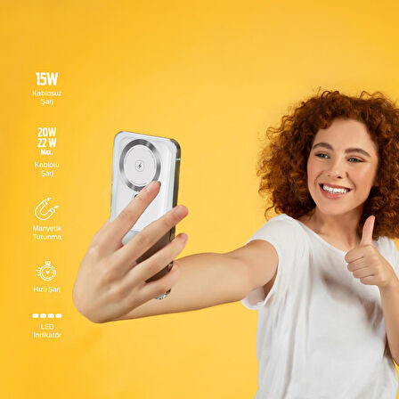 Polosmart PBS133 Magsafe Kablosuz Hızlı Taşınabilir Şarj Cihazı Powerbank 5000 mAh Beyaz