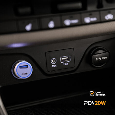 Polosmart PBS134 Hızlı 1 USB 1 PD Çıkışlı 20W Araç Şarjı Beyaz