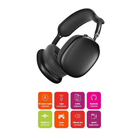 Polosmart PBS229 Kablosuz Bluetooth Şarjlı AUX TF Kart Girişli Kılıflı Kulak Üstü Kulaklık Siyah
