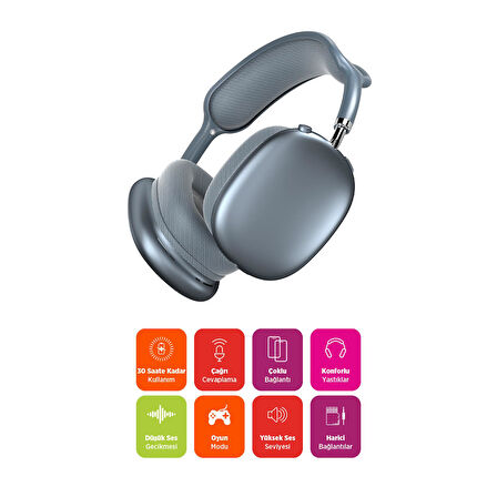 Polosmart PBS229 Kablosuz Bluetooth Şarjlı AUX TF Kart Girişli Kılıflı Kulak Üstü Kulaklık Mavi