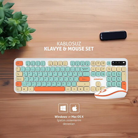 Polosmart PSK12 Kablosuz 2.4 Ghz Pilli Klavye & Mouse Set Beyaz
