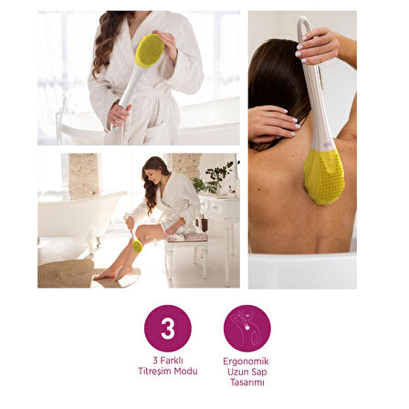 House Pratik HP87 Şarjlı Silikon Duş Fırçası 3 Mod Titreşimli Vücut Temizleme Fırçası Sarı