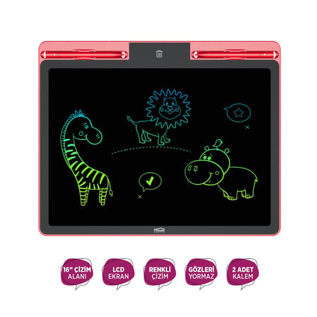 House Pratik HP78 Pilli LCD Ekran Elektronik Yazı Tahtası 16 İnç Kırmızı