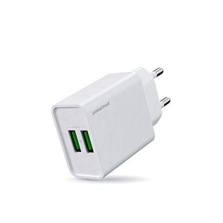 Polosmart PSM134 2A Çift USB Şarj Adaptörü Akıllı Tanıma Hızlı Şarj Başlığı 10W Beyaz