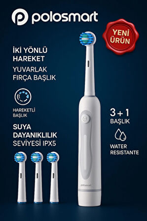 PBS-903 Pilli Diş Fırçası – 3+1 Başlık – IPX5 – Orta Sertlik-İki Yönlü Hareket-Yuvarlak Başlık