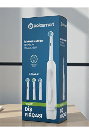 PBS-903 Pilli Diş Fırçası – 3+1 Başlık – IPX5 – Orta Sertlik-İki Yönlü Hareket-Yuvarlak Başlık