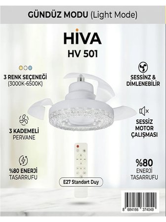 Hiva Hv-501 Gizli Pervaneli Led Ampul-Tavan Vantilatörü