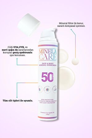 Minela Care Organik Mineral Filtreli Yüz ve Vücut Güneş Kremi SPF 50 110gr