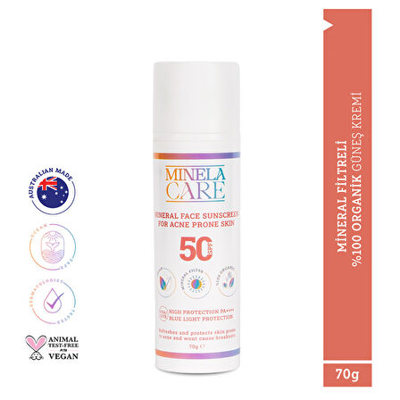 Minela Care Düzensiz Ciltler İçin Organik Mineral Filtreli Güneş Kremi Spf50 70 gr