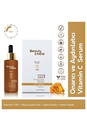 Beauty&more Amber Venüs Shine Onarıcı Ve Aydınlatıcı Serum 30 Ml Vit C 10%+ Ethyl Ascorbic Acid + Al