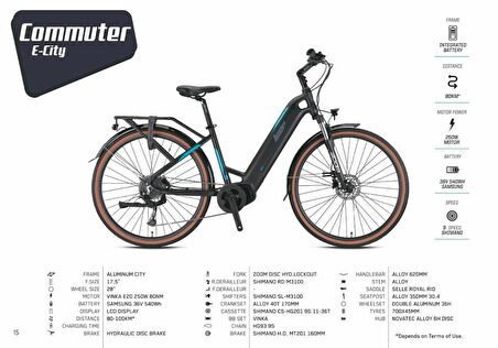 LOOP COMMUTER 28 ELEKTRİKLİ ŞEHİR BİSİKLETİ 9V HD 17.5 MAT SİYAH-FÜME-TURKUAZ