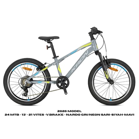 XC 75 - 24 MTB - 13' - 21 Vites -V.Brake - Nardo Gri/Neon Sarı-Siyah-Mavi