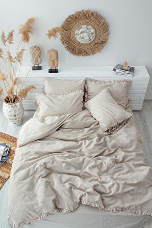 Ecocotton Ayda Bej Çift Kişilik %100 Organik Pamuk Nevresim Takımı