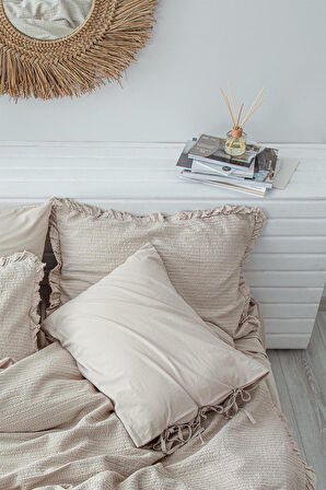 Ecocotton Ayda Bej Çift Kişilik %100 Organik Pamuk Nevresim Takımı