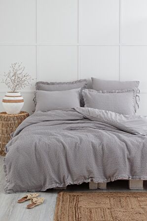 Ecocotton Ayda Çift Kişilik Nevresim Takımı %100 Organik Pamuk Dokuma Gri 200x220 Cm