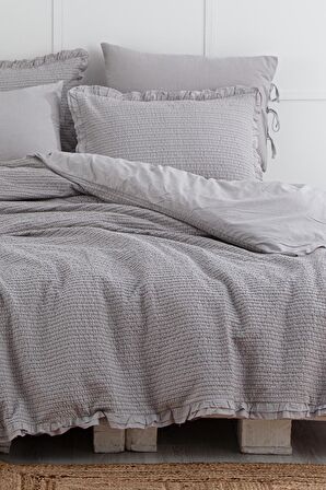 Ecocotton Ayda Çift Kişilik Nevresim Takımı %100 Organik Pamuk Dokuma Gri 200x220 Cm
