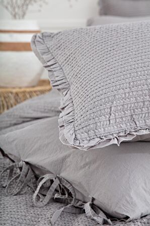 Ecocotton Ayda Çift Kişilik Nevresim Takımı %100 Organik Pamuk Dokuma Gri 200x220 Cm