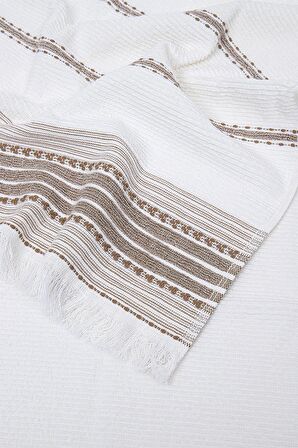 Ecocotton İzgi El Yüz Havlusu %100 Organik Pamuk Dokuma Bej 50x90 Cm