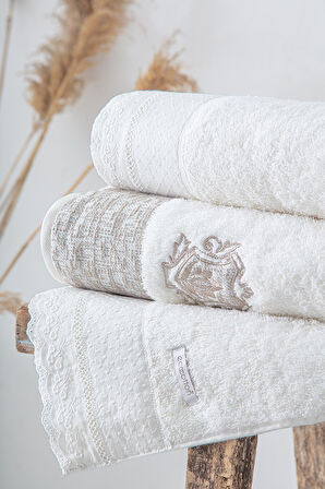 Ecocotton Liva Krem-Krem %100 Organik Pamuk 4 Parça Havlu/Hamam Seti