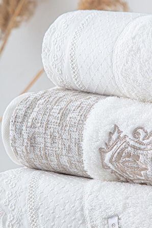 Ecocotton Liva Krem-Krem %100 Organik Pamuk 4 Parça Havlu/Hamam Seti