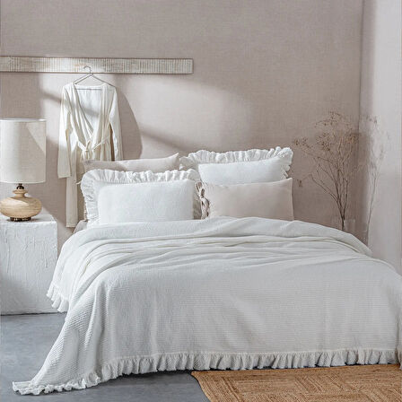 Ecocotton Dina Krem %100 Organik Pamuk Çift Kişilik Pike Yatak Örtüsü 