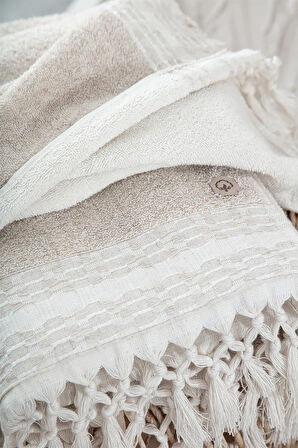 Ecocotton Ramina Bej/Bej %100 Organik Pamuk 4 Parça Hamam Seti