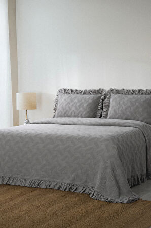 Ecocotton Tanya Gri %100 Organik Pamuk Çift Kişilik Pike Yatak Örtüsü Takımı  
